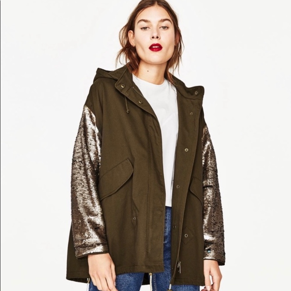 BNWT Zara Trafaluc Sequin Sleeve Parka